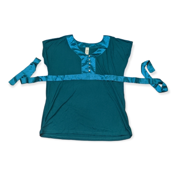 3/$15 NWOT Teal Jewel-tone Satin Tie Drapey Tunic with Jewel Buttons 1X - Picture 2 of 7
